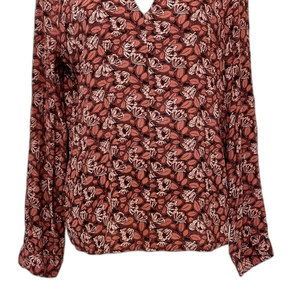 NWT TREASURE & BOND Women Size S Long Sleeve Red Rust Floral Blouse Career Boho - Picture 3 of 9